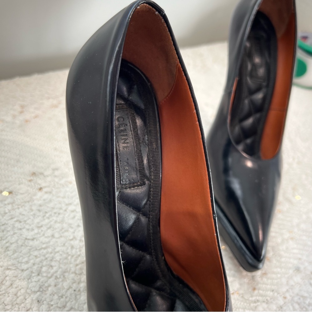 CELINE Heels Black Patent Leather Pointed Toe Platform High Heel Pumps 36.5/ 6.5 - Picture 14 of 15